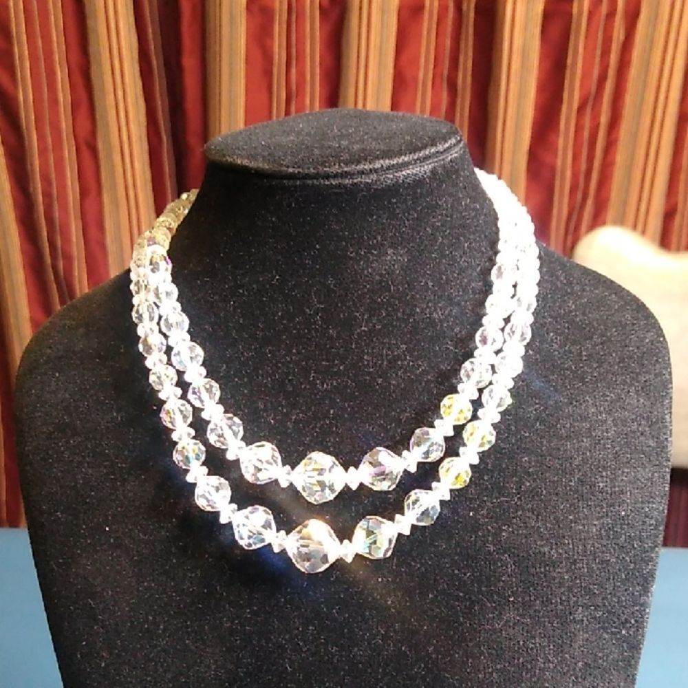 Elegant Aurora Borealis Crystal Beaded Two Strand Necklace